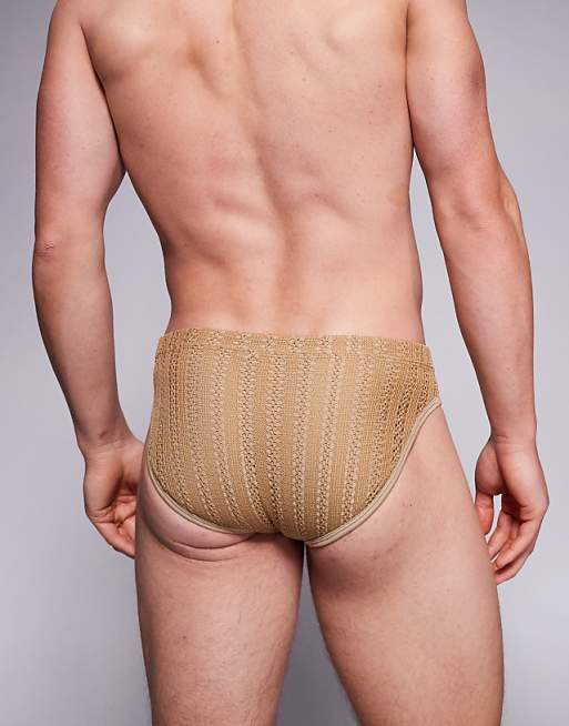 ASOS DESIGN Crochet Swim Brief In Brown