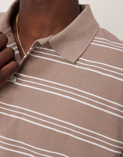 ASOS DESIGN Cropped Oversized Polo In Beige Stripe