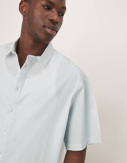ASOS DESIGN Cropped Oversized Poplin Shirt In Blue