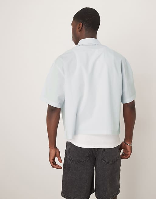 ASOS DESIGN Cropped Oversized Poplin Shirt In Blue