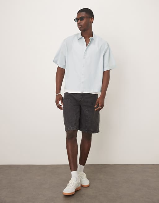 ASOS DESIGN Cropped Oversized Poplin Shirt In Blue
