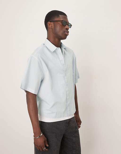 ASOS DESIGN cropped oversized poplin shirt in blue