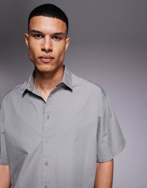 ASOS DESIGN Cropped Oversized Poplin Shirt In Grey