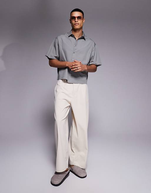 ASOS DESIGN Cropped Oversized Poplin Shirt In Grey