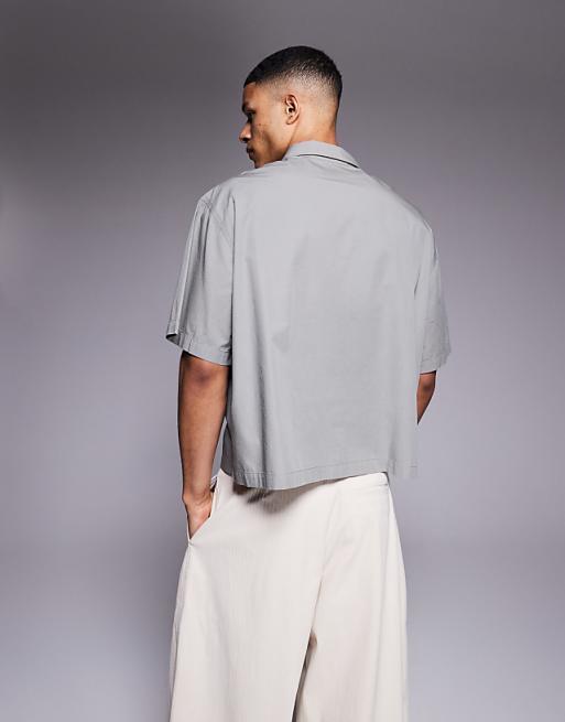 ASOS DESIGN Cropped Oversized Poplin Shirt In Grey