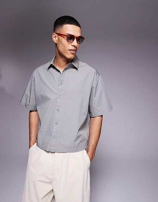 ASOS DESIGN cropped oversized poplin shirt in grey