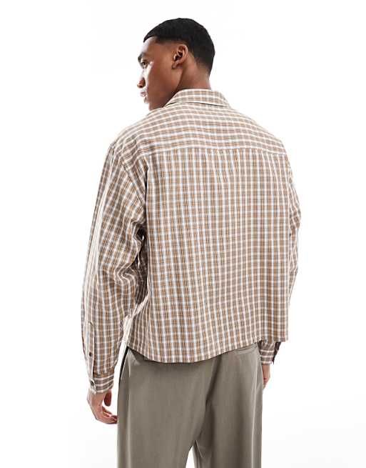 ASOS DESIGN Cropped Oversized Shirt In Brown Check