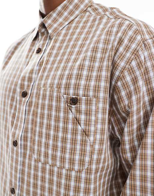 ASOS DESIGN Cropped Oversized Shirt In Brown Check