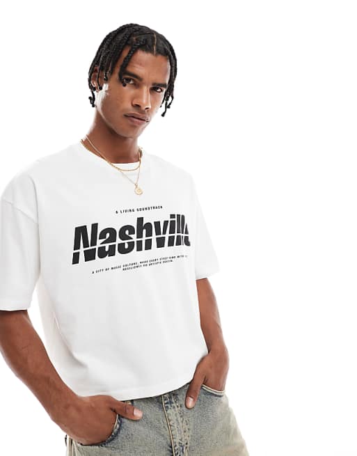 ASOS DESIGN cropped oversized t-shirt with city graphic in white