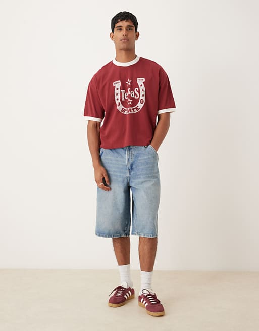 ASOS DESIGN Cropped Oversized T-shirt With Horse Shoe Graphic In Rusty Red