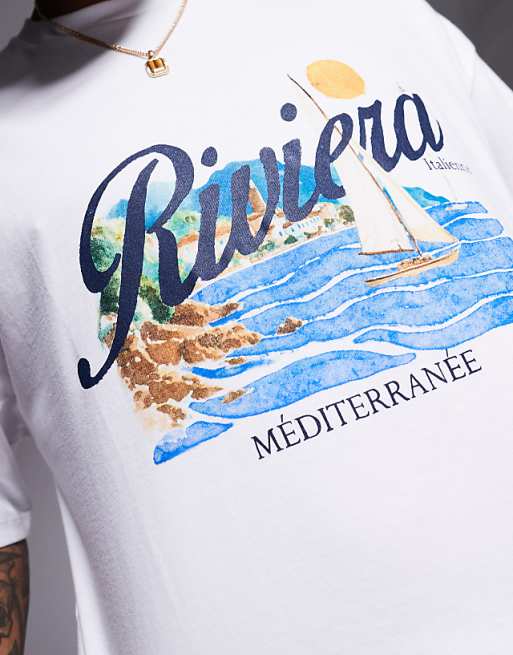 ASOS DESIGN Cropped Oversized T-shirt With Sailing Graphic In White