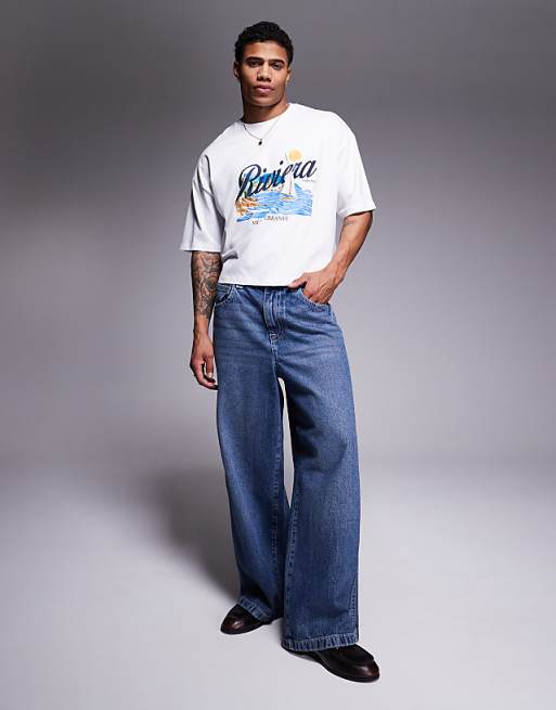 ASOS DESIGN Cropped Oversized T-shirt With Sailing Graphic In White