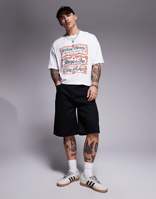 ASOS DESIGN Cropped Oversized T-shirt With Text Graphic In Off White