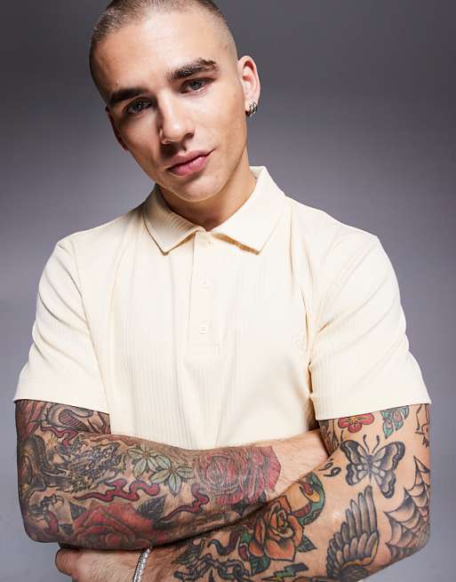 ASOS DESIGN Cropped Polo With Chest Embroidery In Pale Yellow Rib