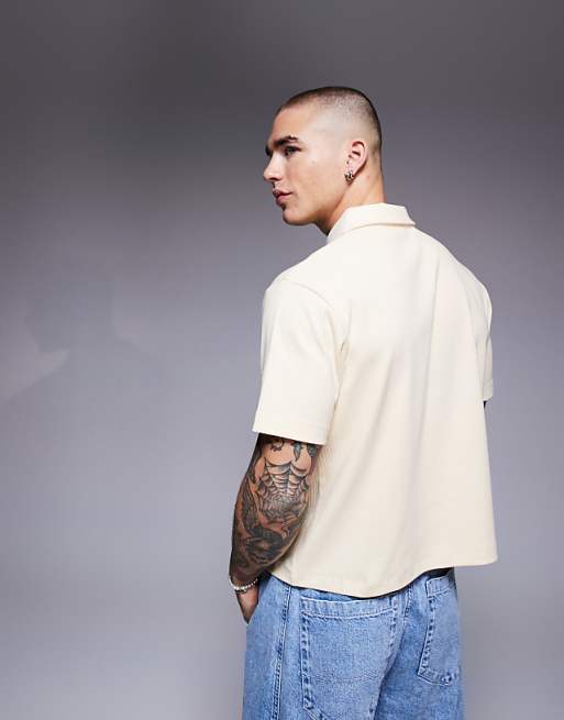 ASOS DESIGN Cropped Polo With Chest Embroidery In Pale Yellow Rib