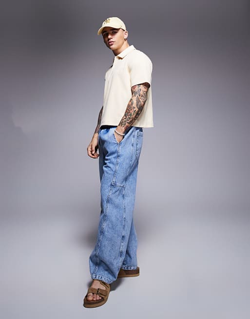 ASOS DESIGN Cropped Polo With Chest Embroidery In Pale Yellow Rib