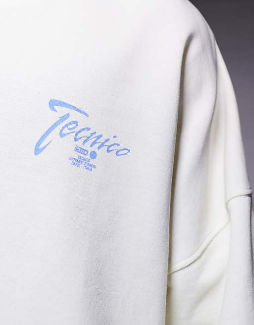 ASOS DESIGN Cropped Sweatshirt With Raw Hem With Chest Print In White