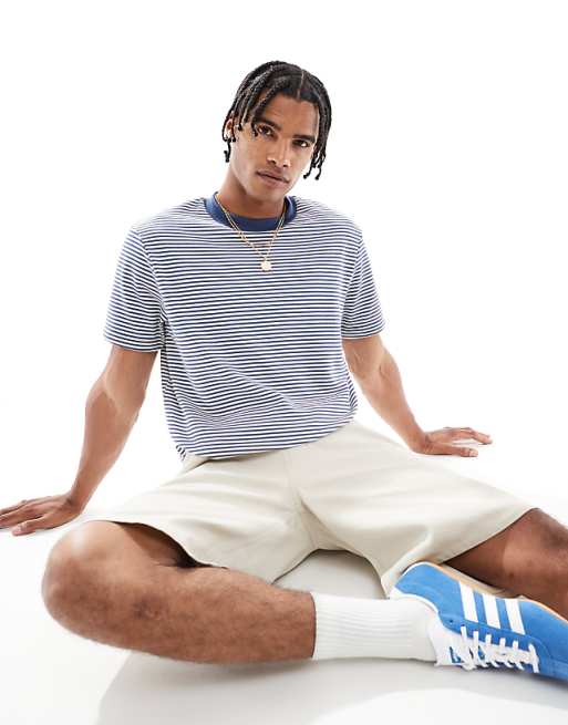 ASOS DESIGN cropped t-shirt in blue and white stripe