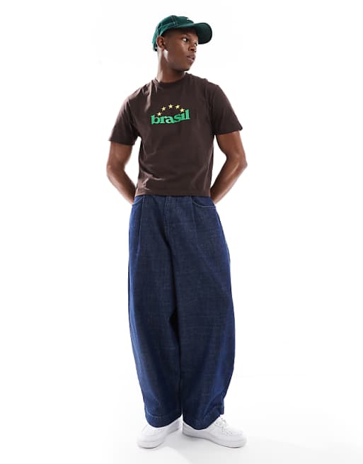 ASOS DESIGN Cropped T-shirt With Brasil Sports Graphic In Brown