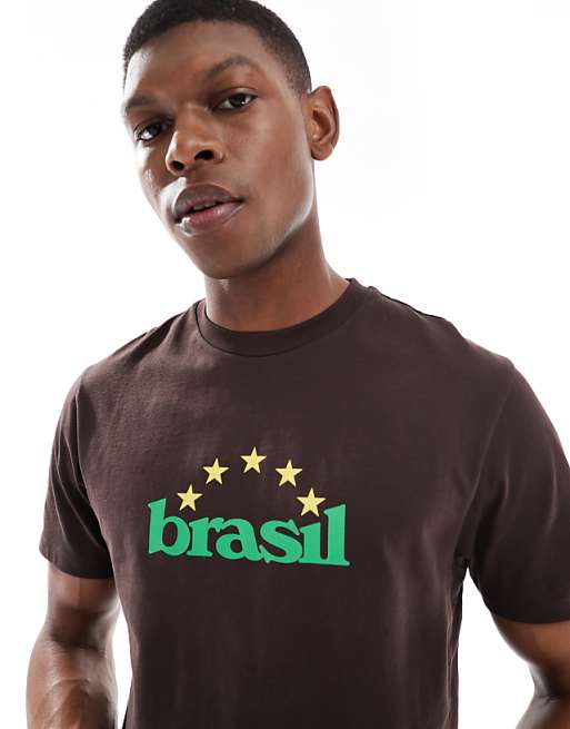 ASOS DESIGN cropped t-shirt with Brasil sports graphic in brown