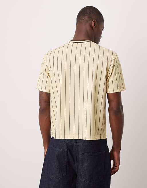 ASOS DESIGN Cropped T-shirt With Stripe And Graphic In Cream Sports Fabric