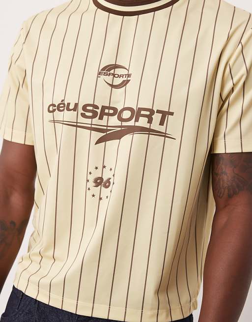 ASOS DESIGN Cropped T-shirt With Stripe And Graphic In Cream Sports Fabric