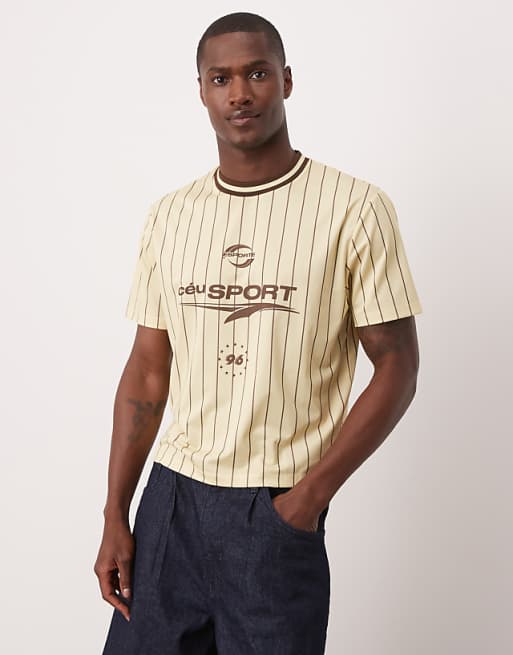 ASOS DESIGN cropped t-shirt with stripe and graphic in cream sports fabric
