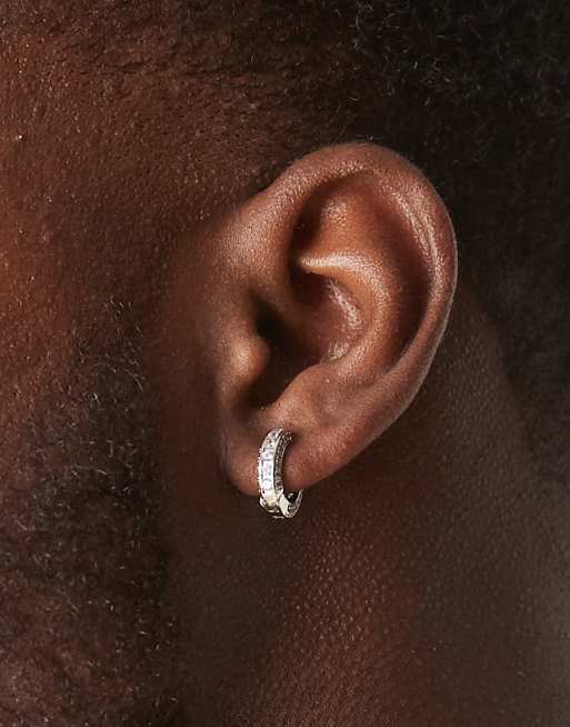 ASOS DESIGN crystal hoop earrings in silver tone