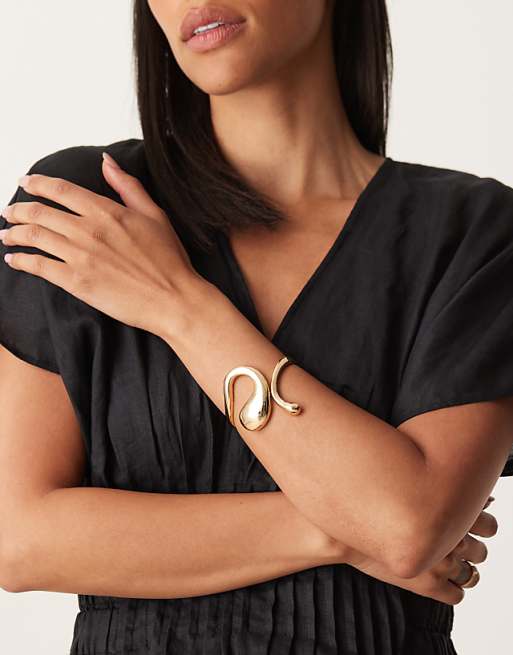 ASOS DESIGN cuff bracelet in molten design in gold tone
