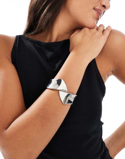 ASOS DESIGN Cuff Bracelet With Square Wrap-around Detail In Silver Tone