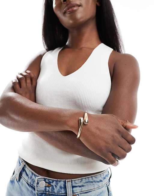 ASOS DESIGN Cuff Bracelet With Wrap Around Design In Gold Tone