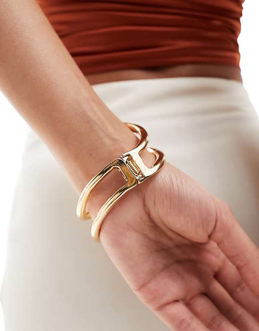 ASOS DESIGN Cuff Bracelet With Wrap Around Open Design In Gold Tone