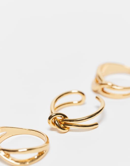 ASOS DESIGN Curve 14k Gold Plated Pack Of 3 Rings In Gold Tone