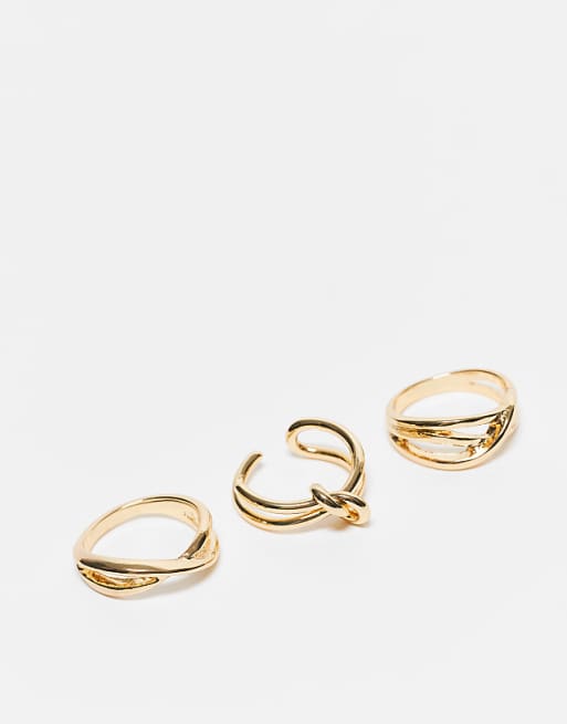 ASOS DESIGN Curve 14k gold plated pack of 3 rings in gold tone