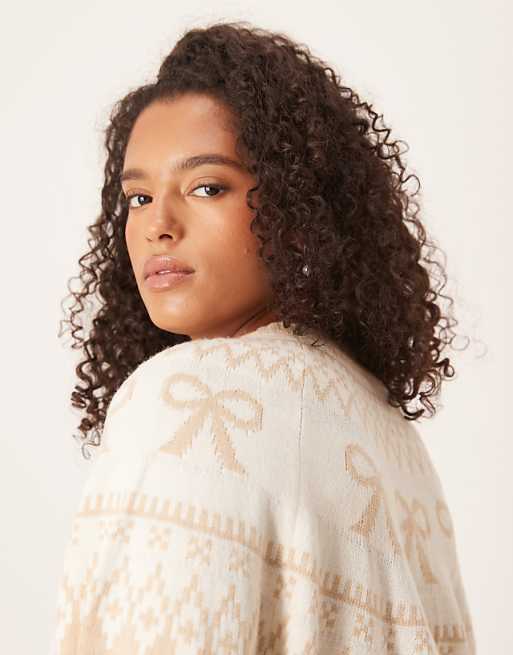 ASOS DESIGN Curve Bow Detail Yoke Cardigan In Beige