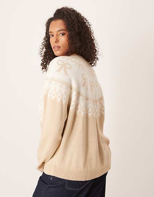 ASOS DESIGN Curve Bow Detail Yoke Cardigan In Beige
