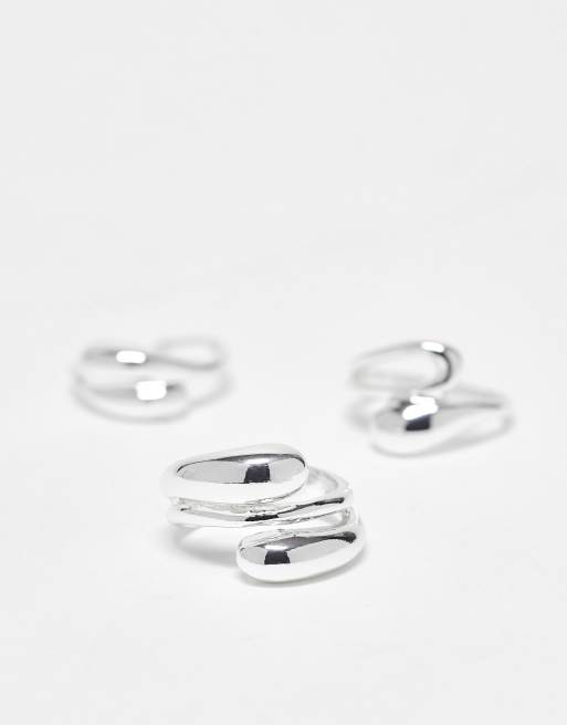 ASOS DESIGN Curve Multi-pack Of Rings With Bubble Wavy Design In Silver Tone