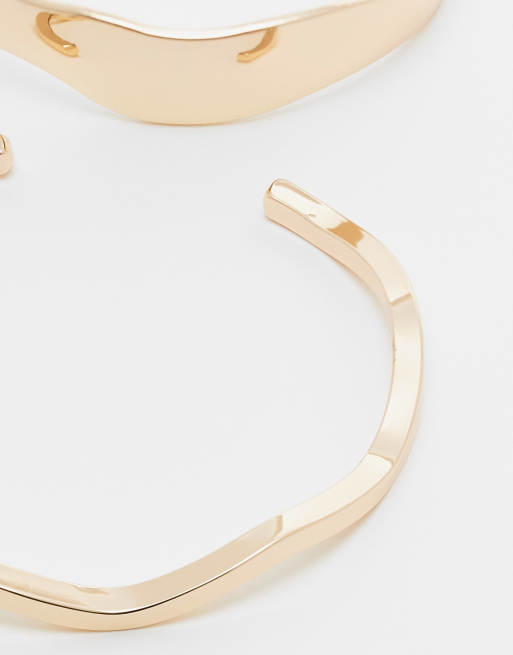 ASOS DESIGN Curve Pack Of 2 Simple Cuff Bracelets In Gold Tone