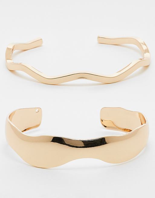 ASOS DESIGN Curve pack of 2 simple cuff bracelets in gold tone