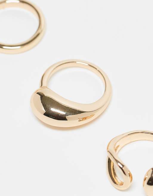 ASOS DESIGN Curve Pack Of 3 Simple Wrap Around Rings In Gold Tone