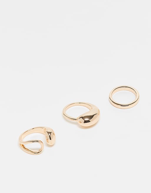 ASOS DESIGN Curve pack of 3 simple wrap around rings in gold tone