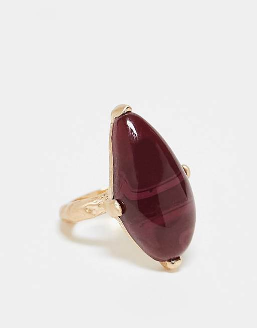 ASOS DESIGN Curve ring with semi precious stone set in brushed gold