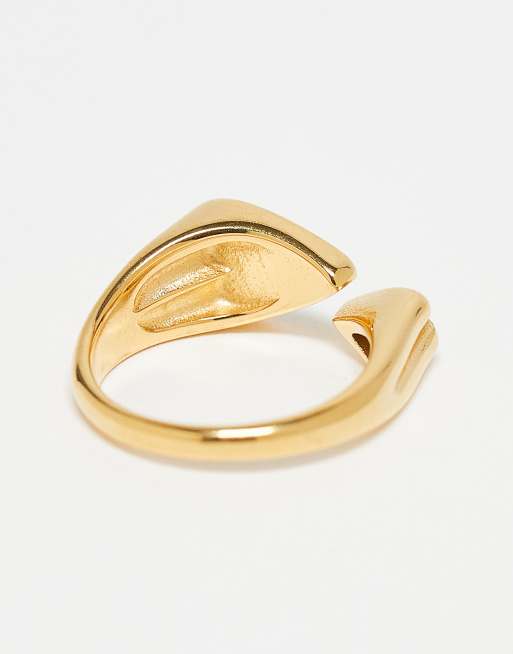 ASOS DESIGN Curve Waterproof Stainless Steel Ring With Heart Detail In Gold Tone
