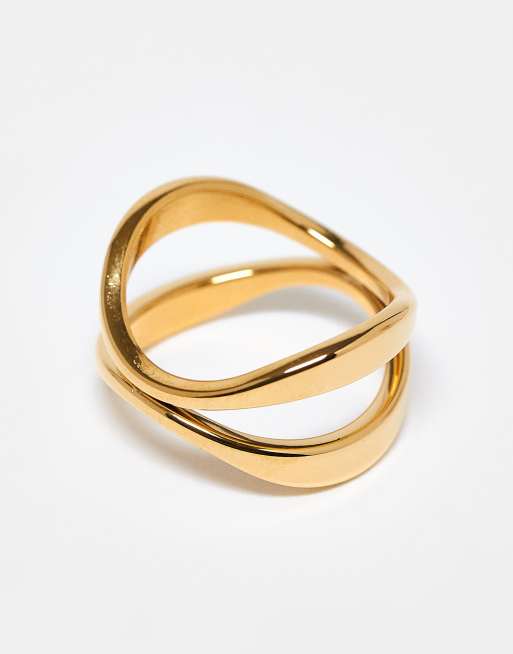 ASOS DESIGN Curve Waterproof Stainless Steel Ring With Cross-over Design In Gold Tone