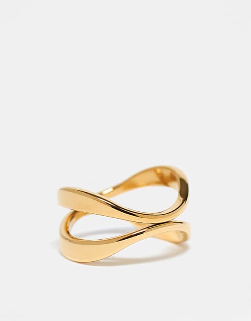 ASOS DESIGN Curve waterproof stainless steel ring with cross-over design in gold tone