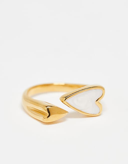 ASOS DESIGN Curve waterproof stainless steel ring with heart detail in gold tone