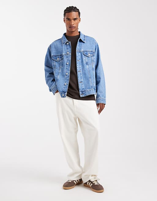 ASOS DESIGN Denim Trucker Jacket In Mid Wash Blue