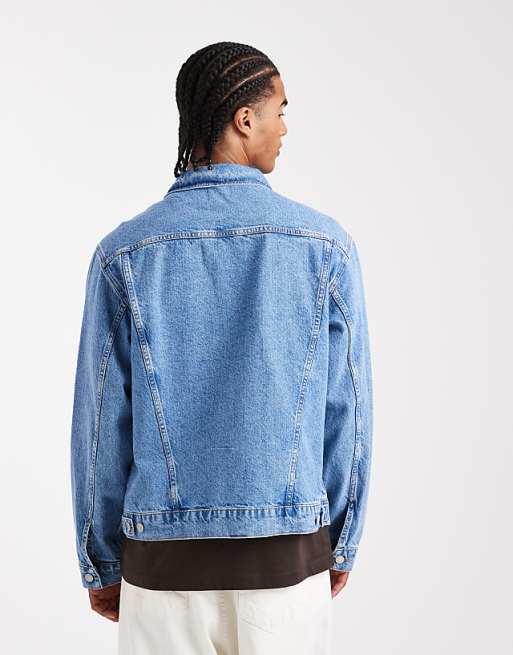 ASOS DESIGN Denim Trucker Jacket In Mid Wash Blue