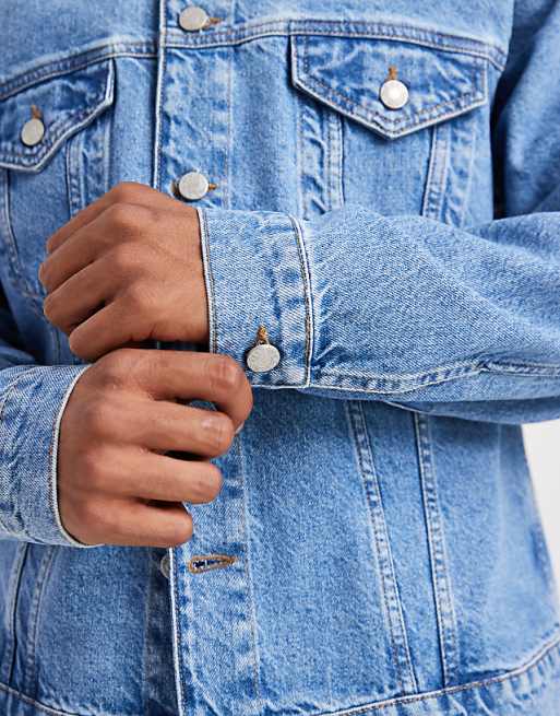 ASOS DESIGN Denim Trucker Jacket In Mid Wash Blue