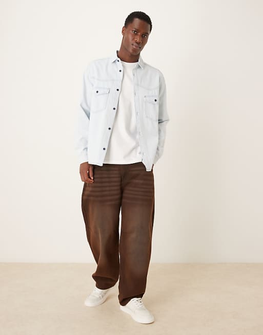 ASOS DESIGN Denim Western Shirt In Lightwash Blue
